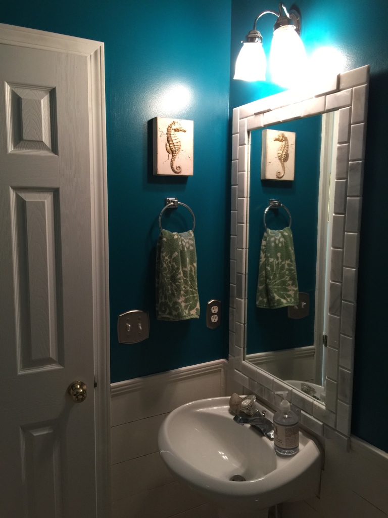 bathroom renovation, horizontal planks 